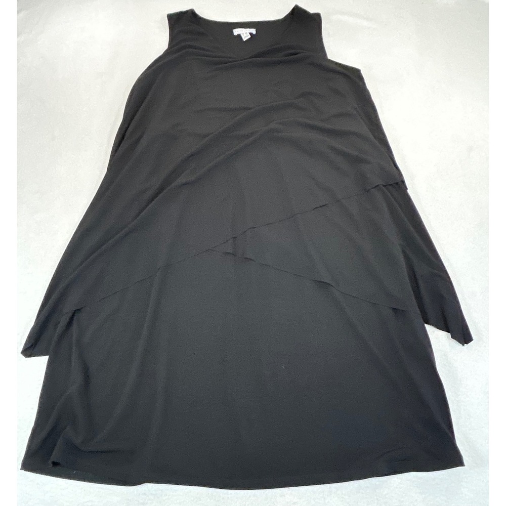 Susan Graver Layered Sleeveless Top Women Large Petite Black Liquid Knit A377871
